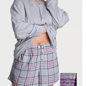 Cozy Gray Long Sleeve Top and Plaid Lounge Pants Set